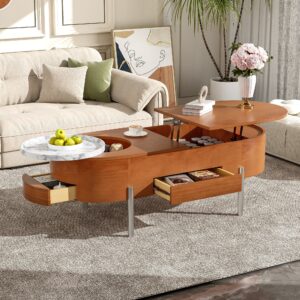 Modern Lift Top Coffee Table with Marble Pattern Tray and Storage