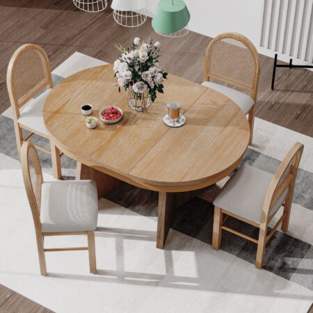Extendable 5-Piece Round Dining Table Set for 4