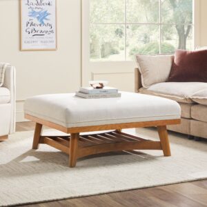Modern Farmhouse Easy Assembly Linen Large Ottoman