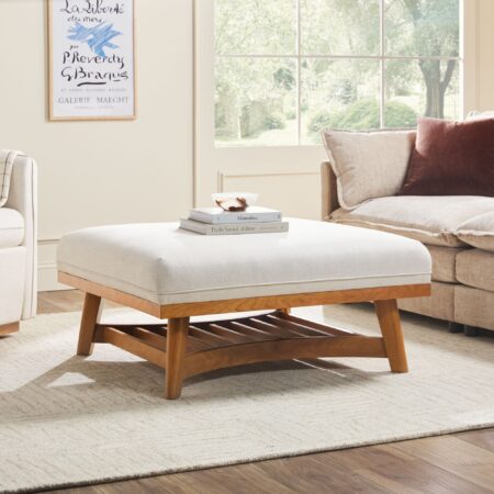Modern Farmhouse Easy Assembly Linen Large Ottoman