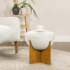 Bali 18.5' Round Upholstered Ottoman with Natural Wood Base