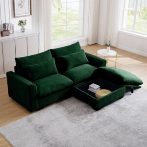 Lux Green Corduroy Cloud Modular Loveseat Couch with Storage Ottoman